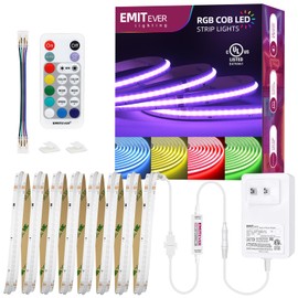 EMITEVER RGB LED Strip Light 16.4ft, UL Listed Dimmable COB 24V Flexible LED Color Changing Tape Light Kit with Remote, High Density 3150LEDs for TV Backlight, Bedroom, Bar, Party Christmas Decoration