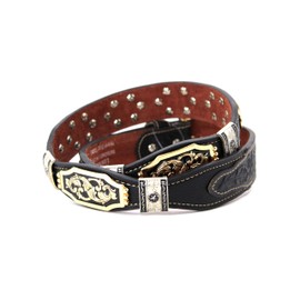 West Star Texas Mens Women Western Cowboy Thick Leather Belt Longhorn Horse Rooster Cowboy Prayer Sheriff Star Emblem 111A Longhorn BK Floral XL