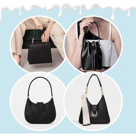 WADORN Leather Replacement Purse Strap, 37 cm Genuine Leather Bag Handles, Short Leather Shoulder Bag Strap, Cowhide Handbag Handles with Platinum Twist Clasps for DIY Bag Making Accessories, black