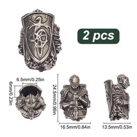 HOBBIESAY 2Pcs Knight Knife Lanyard Beads Paracord Beads EDC Charm Bead Brass European Beads Antique Silver Large Hole Beads for Keychain Bracelet Accessories Hole:6.5x6mm
