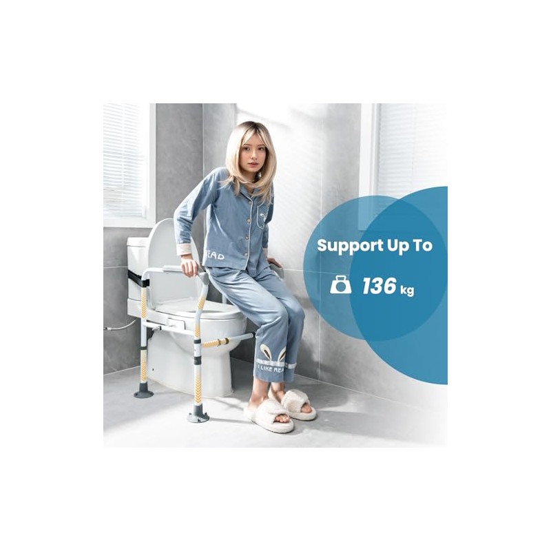 COSTWAY Foldable Toilet Safety Frame, Height & Width Adjustable Toilet