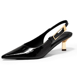 Coutgo - Zapatos de tacón para mujer, con correa de hebilla, para boda, fiesta, Negro(Black croc), 25.5 cm
