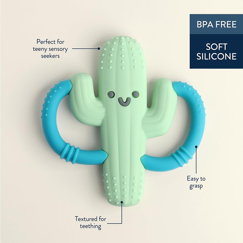 Itzy Ritzy Cactus-Shaped Baby Teether with Handles; Silicone Teether for