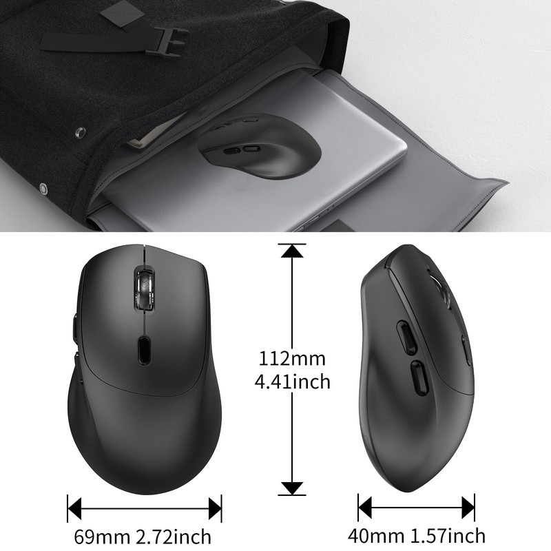 SHUNJINRUN 2.4G Silent Ergonomic Wireless Side Button Mouse Black