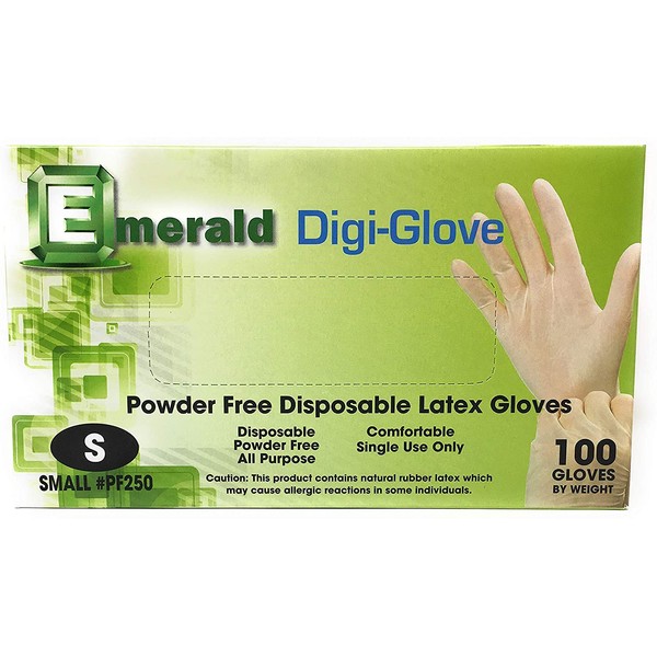 Emerald Digi-Gloves, Powder Free Disposable Latex Gloves (Small)
