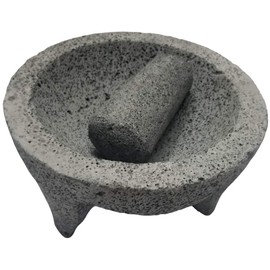 Made in Mexico Genuine Mexican Manual Guacamole Salsa Maker Volcanic Lava Rock Stone Molcajete/Tejolote Mortar and Pestle Herbs Spices Grains 8" Large