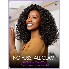 LUVME HAIR 100% Human Hair Wigs Curly Deep Wave Glueless Lace Front 16 Inches, Pre Cut Plucked Hd Lace Short Wig Ready To Go Natural Color Straight Bleached Knots Side Part Black Wigs