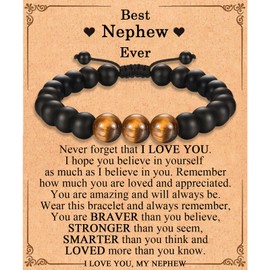 EFVISD Best Nephew Ever Gifts for Nephew from Auntie, Beaded Bracelet Birthday Christmas Valentines Fathers Graduation Back to School Gifts for Boys Men