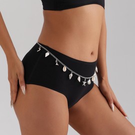 Cybche Boho Muschel Muschel Taille Kette Muschel Seestern Bauch Kette Silber Gürtel Sommer Strand Bikini Körper Ketten Ozean Schmuck Taille Körperschmuck Bikini Accessoire Für Frauen