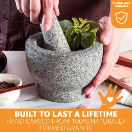 Priority Chef Heavy Duty Natural Granite Mortar and Pestle Set, Expertly Carved, Make Fresh...