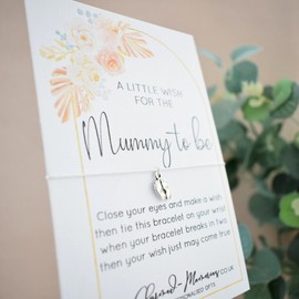 Mummy To Be Wish Bracelet | Pregnancy Congratulations. New Baby Shower Card. Modern Pampas & Rose Floral Frame. Tibetan Baby Feet Charm. Wish String Cord Bracelet. Modern Greeting Card
