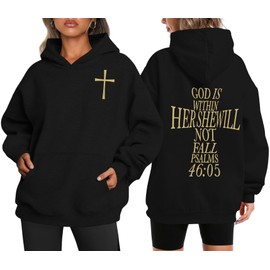 MYHALF Christian Sweatshirt Women Jesus Hoodies: Faith Graphic Shirts Religious Sayings Long Sleeve Pullover Tops Black