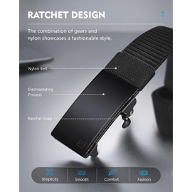 FAIRWIN Men's Ratchet Web Belt,1.25 inch Nylon Automatic Buckle,No Holes Invisible Belts for Men Jeans Pants
