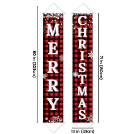 Ivenf Christmas Decorations Outdoor Yard Front Porch Sign Set, Red Black Buffalo Plaid Door Banner, Hanging Merry Christmas Decorations for Home, Indoor Outdoor Xmas Decor Wall Front Door Yard Garage