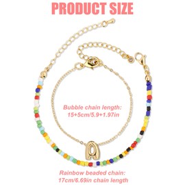 Mikovivi Colorful Beaded Bubble Alphabet Bracelet, Gold Plated Letter Bracelet Initial Bracelets for Women Teen Gift Jewelry (Letter A)