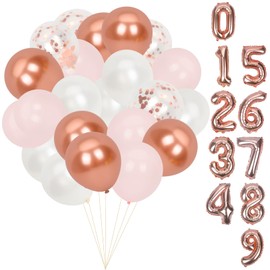 VewePata Balloons Helium Balloons Set, 60 Pieces, 15 m Ribbon, with Number Balloons 0-9, Pastel Balloons, for Party, Baby Shower, Anniversary, Balloons, Birthday, Balloons Wedding (Pink)