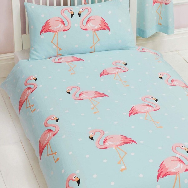 FiFi Flamingo Single Duvet Cover and Pillowcase Set Polycotton Kids Bedding Set,Pink