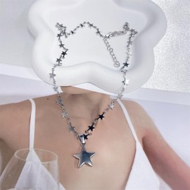 Minimalist Star Y2K Choker Necklace for Women Dainty Vintage Stainless Steel Stars Chain Charm Pendant Trendy Chain Necklaces Fashion Jewelry Christmas Birthday Gifts for Her Bff, Stainless Steel, No