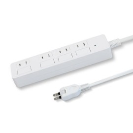 STYLED Flat Switch, Power Strip, 6.6 ft (2 m), Extension Cord, 4 AC Outlets, Lightning Guard, 1,500 W (4 Outlets, White, 1, Cord 2 m)