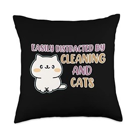 Housekeeping Cleaner Staff Housekeeper Graphic Cleaning and Cats Housekeeping Cleaner Graphic Throw Pillow, 18x18, Multicolor