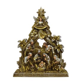 Needzo Holy Family Scene Metallic-Toned Figurine, Nativity Sets for Christmas Indoor, 10 1/2 Inch