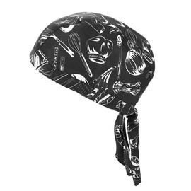 Adults Unisex Quick-Dry Skull Cap Bandana Chef Hat - Adjustable, Black, Restaurant & Hotel Cook Hat