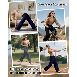 Neer 3 Pcs Women's Wide Leg Yoga Pant Comfy Loose High Waist Lounge Waist Lounge Casual Athletic Workout Joggers Apparel(Medium,Black,Light Grey,Navy Blue)