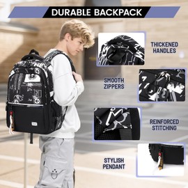 Amythe School Backpack Teenager Backpack for Boys - Waterproof Casual Daypack, School Bag Ideal for School, Travel and College, School Bag Black, white plane