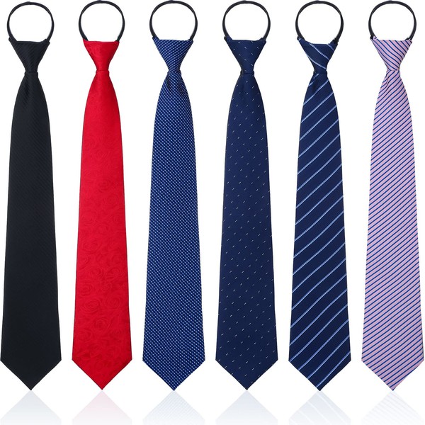 Geyoga 6 Pieces Zipper Ties for Boys Girls Men Women Pre Tied Adjustable Necktie for School Uniform Graduation Business Wedding(Fresh Style)
