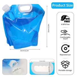 10 L Foldable Water Canister with Tight Lid, Pack of 2 Flexible Water Containers, Portable Water Bag, Foldable Water Bottle, BPA-Free Water Bag for Camping, Hiking and Water Storage at Home