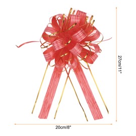 MECCANIXITY 20pcs 8 Inch Large Pull Bow Gift Wrapping Bow Ribbon Organza Red for Wedding Baskets Presents Christmas Party