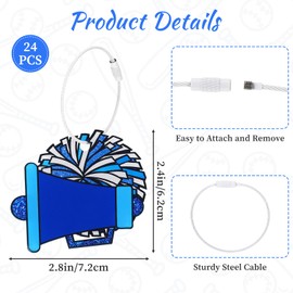 24 Pcs Cheer Luggage Tag for Suitcases Travel Labels with Metal Ring Cheer Megaphone Pom Poms Metal Ring PVC Cheerleading Cheer Keychain Bulk Cheerleading Gifts for Team DIY Backpack Bag Charms