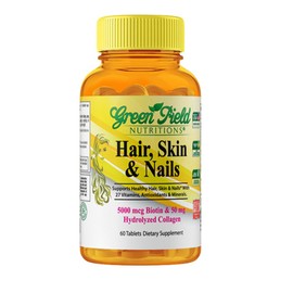 Greenfield Nutritions Halal Biotin Tablet for Adult - 60 Halal Multivitamin for Hair Skin and Nails - High potency 5000mcg Biotin with 50mg Collagen and Minerals - Gelatin Gluten Free, Non-GMO Vitamin