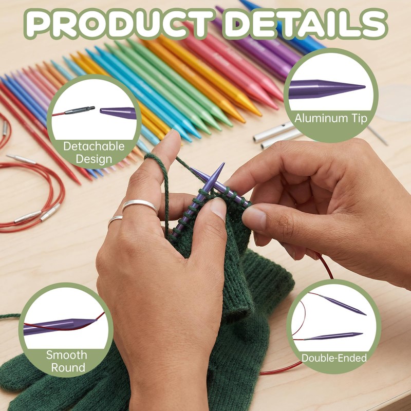 13 Pairs Interchangeable Circular Knitting Needle Set