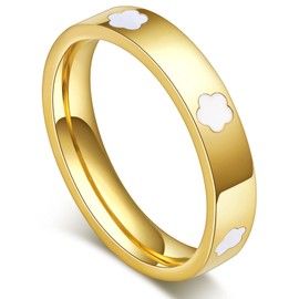 AmorArtSky 18k Gold Five Leaf Clover Dainty Inlaid Zircon Ring for Women:Fashion Lucky Five Leaf Love Promise Rings Stainless Steel Wedding Band Promise Ring Jewelry Birthday Gifts for Women,