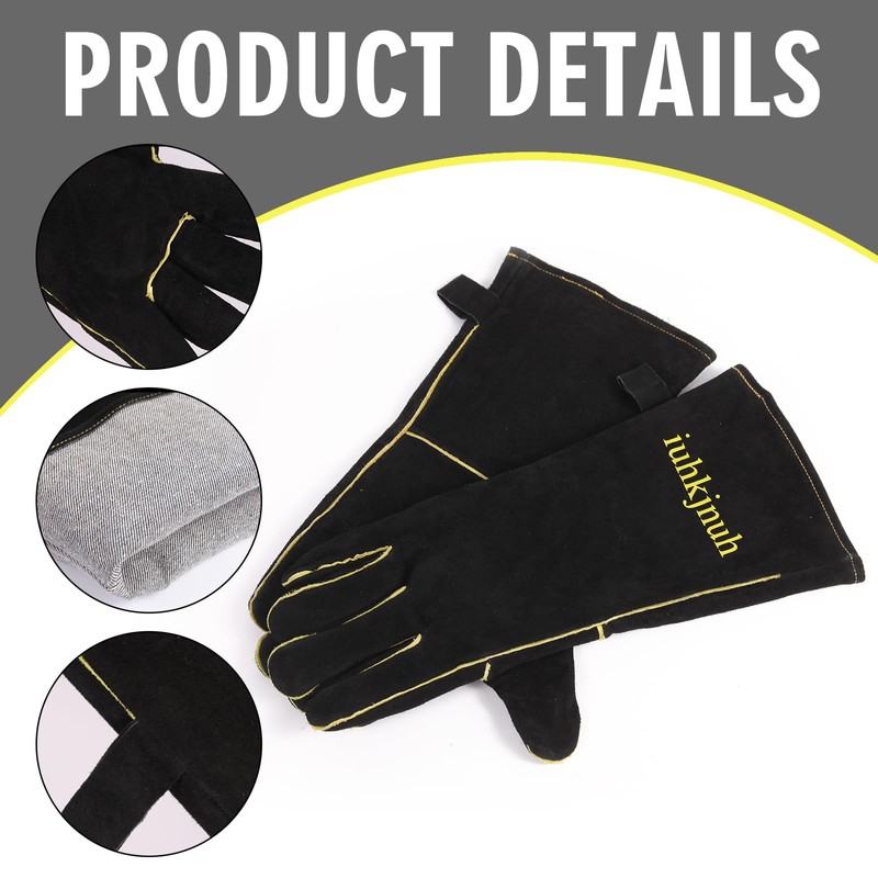 iuhkjnuh Fireplace Gloves Fire Heat Resistant: Fireproof Leather for Fireplace