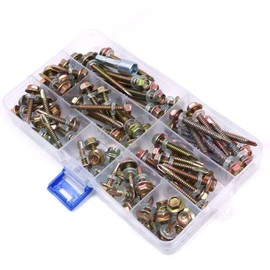 Box of 80 Zonadah M4.8 Hex Washer Head Carbon Steel Self Drilling Tek Screws Sheet Metal Assortment Kit 4.8x16 to 4.8x50 DIY Home Repairs Fence