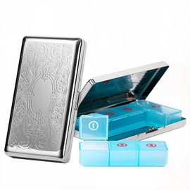 EYIDADAE Pill Organizer with 3 Compartments 7 Day Metal Pill Box for Fish Oil/Food Supplements Travel Pill Box. (Rectangle-Silver, Large Rectangle)