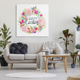 Stupell Industries Happy Easter Vivid Pink Floral Blossom Border, Design by Jennifer Wambach