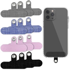 12 Pack Cell Phone Lanyard Canvas 4 Colors Universal Fabric Phone Tether Pad Sticker with Metal Ring Replacement Attachment Phone Pad for Smartphone Safety Wrist Neck Strap