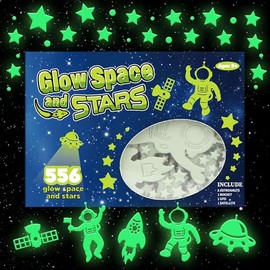 556PCS Glow in The Dark Stars for Ceiling, 3D Glow in The Dark Space Galaxy Stickers Astronaut Rocket Planet Dots Stars for Kids Room Wall Decals Ceiling Decorations Party Birthday Gift (Green)