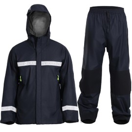 FWG Men's Pro Fishing Rain Suit: Waterproof, Reflective Jacket and Pants Set - Durable Outdoor Gear(Carbon Black,X-Large)