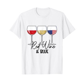 Red Wine Blue 4th of July Wine USA Flag Glasses Patriotic T-Shirt for Women Men