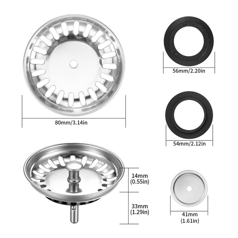 HUAERSICO Universal Sink 80 mm, Strainer Basket Stainless Steel 82