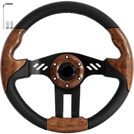 Golf Cart Steering Wheel for EZGO TXT/RXV, Club Car DS/Precedent/Tempo, Yamaha G29/Drive/Drive 2 and Most Golf Cart Models, PVC Material Wooden (Required Adapter Not Included)