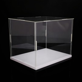 IDAFSA Clear Acrylic Display Case, Assemble Cube Display Box Stand with PVC Material White Base, Dustproof Protection Showcase for Collectibles Memorabilia Figurines (8*8*8inch;20*20*H20cm)