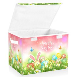 senya Storage Bins with Lids Foldable Storage Baskets Storage Cubes Collapsible Closet Organizer Containers with Cover Happy Easter for Home Office Organizer Closet, Shelves, Toy, Nursery