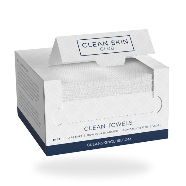 Clean Skin Club Clean Towels, 100% USDA Biobased Dermatologist Approved Face Towel, Disposable Clinically Tested Face Towelette, Facial Washcloth, Makeup Remover Dry Wipes, Ultra Soft, 50 ct, 2 pack