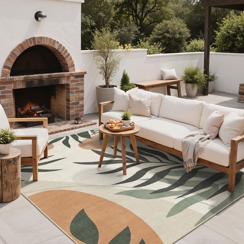 GENIMO 5x8 Outdoor Rug, Washable for Patio and Deck, Beige