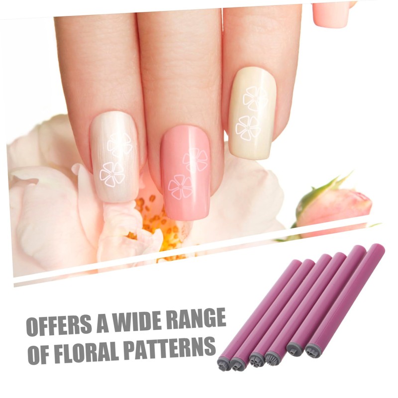 SAFIGLE 6pcs Nail Art Stamping Pen Floral Pattern Nail Graffiti